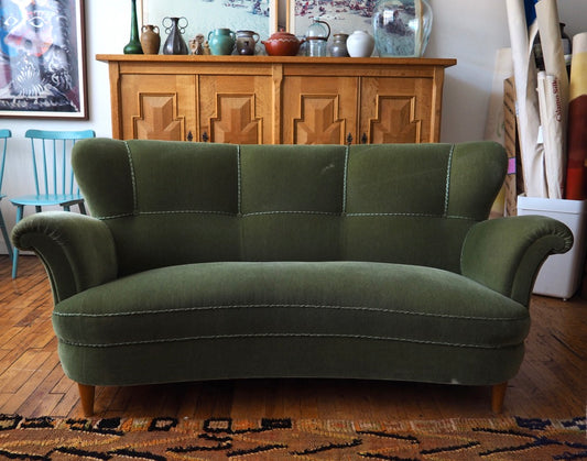 Swedish Mohair Wingback Sofa, c. 1940s