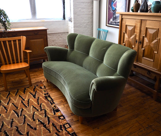 Swedish Mohair Wingback Sofa, c. 1940s