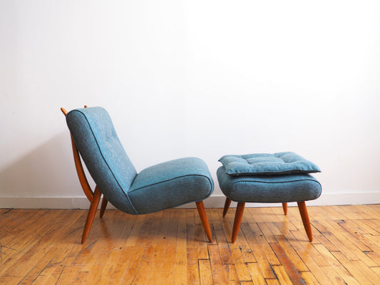 French Mid-Century Slipper Chair with Ottoman