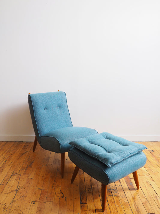 French Mid-Century Slipper Chair with Ottoman